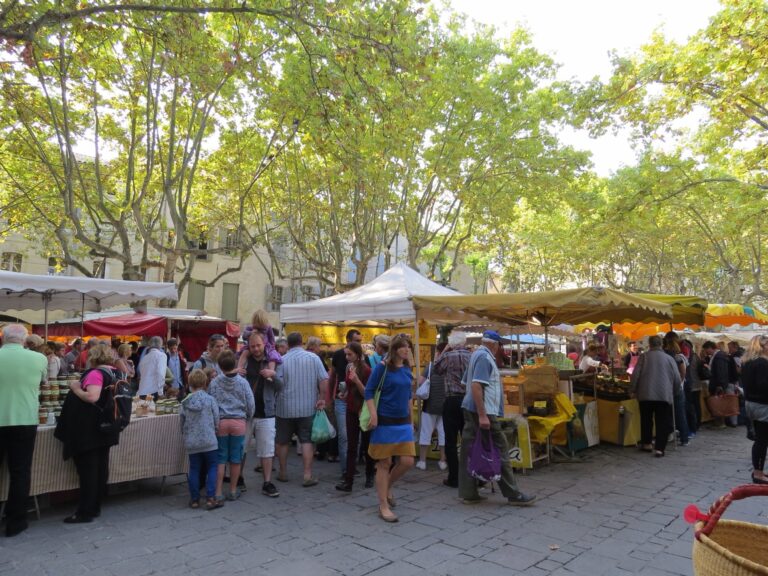 Le marché du samedi matin à Uzès, sous les platanes